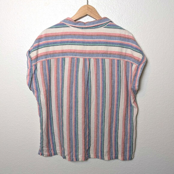 Orvis Linen Blend Button Down Camp Shirt Stripes Women Size L Beachy Outdoors - Picture 2 of 9